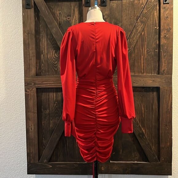 New Sexy Long Sleeve Autumn Sexy Deep V Neck Pleated Cocktail Dress SM - Picture 5 of 11